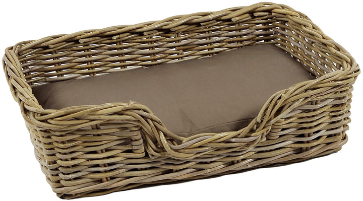 Kobolo Hundekorb Hundesofa aus stabilem Rattan geflochten inkl. Kissen 63x42x18 cm