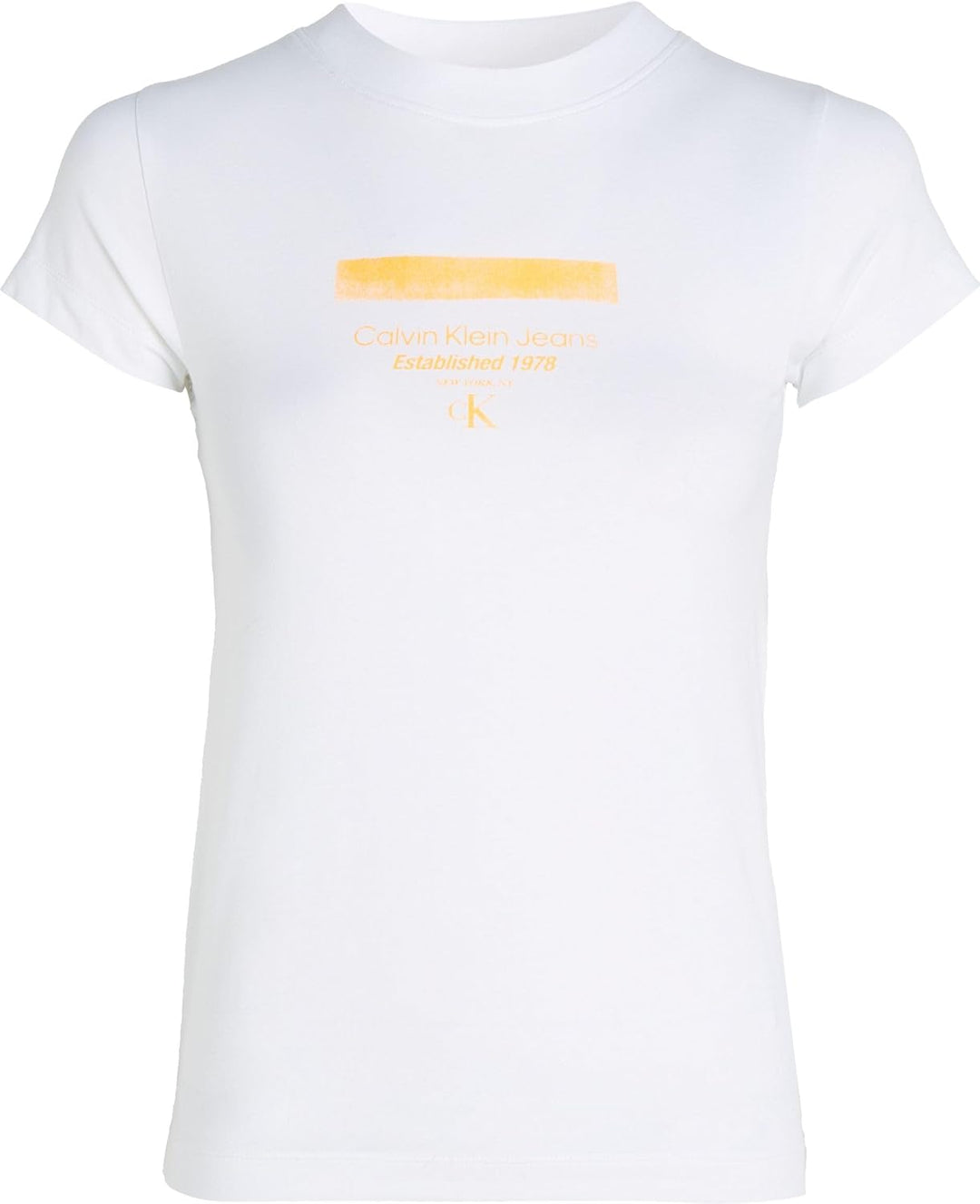 Calvin Klein Damen Stripe Logo Modern Straight Tee J20j222039 Kurzarm T-Shirts M Weiss (Bright White