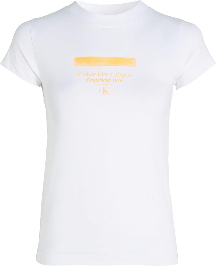 Calvin Klein Damen Stripe Logo Modern Straight Tee J20j222039 Kurzarm T-Shirts M Weiss (Bright White