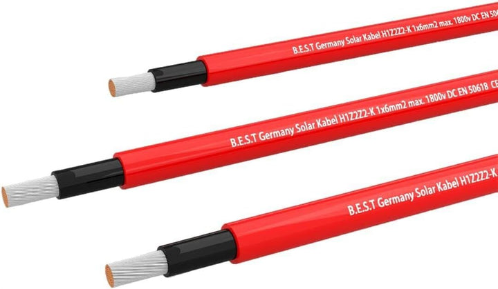 Germany B.E.S.T Solarkabel Solarleitung 10mm² reines Kupferkabel H1Z2Z2-K 20m PV Rot 20 M Rot, 20 M