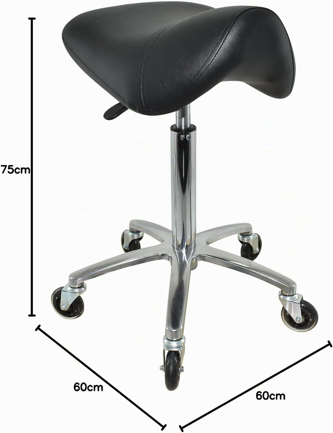 Premium Sattelhocker, Sattelstuhl für Rückenentlastung, Rollhocker höhenverstellbar von 55-75 cm Dre