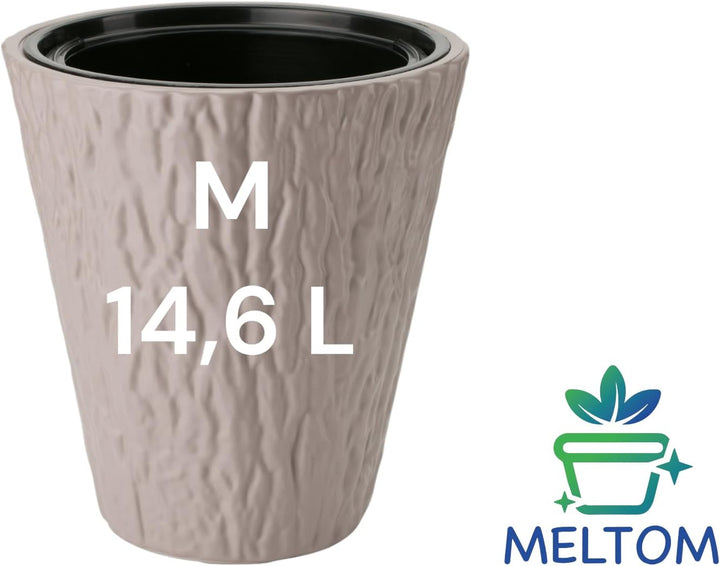 MELTOM Blumenkübel Blumentopf Rund Slim Pflanzkübel mit Herausnehmbaren Einsatz DEKORATIV (Taupe, M)