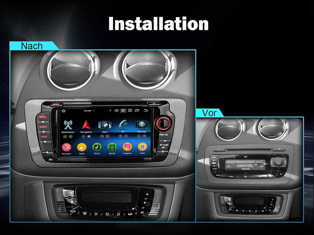 Erisin Android 14 8-Kern 4GB RAM+64GB ROM Autoradio GPS Navi für SEAT Ibiza 2009-2013 7 Zoll Touchsc