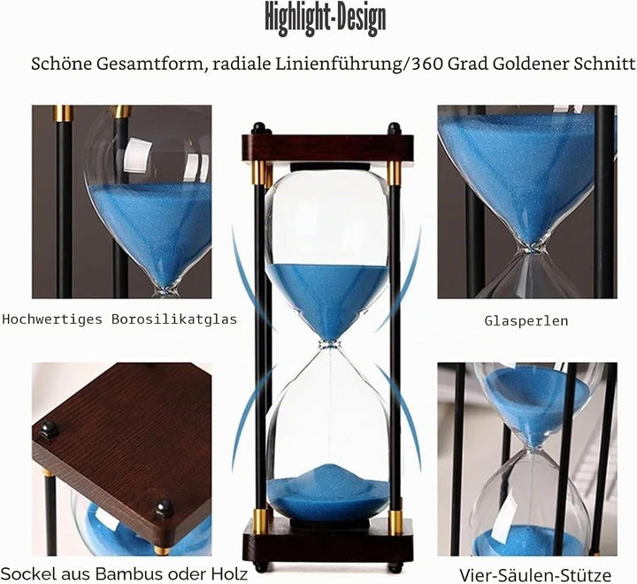 Grosse Sanduhr 60 Minuten, Sanduhr aus Holz, Regenbogen Glas Deko Sanduhren, Geschenk Sanduhr, für H