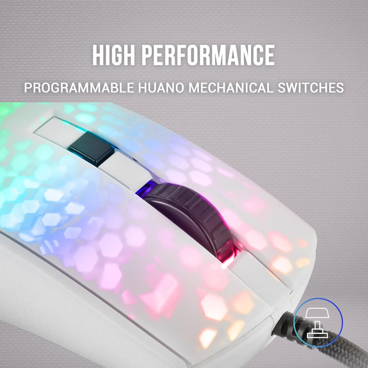 Mars Gaming MMRW Weiss, Maus Gaming RGB Chroma, Transluzent Struktur Ultraleicht 58g, 12800 DPI, Swi