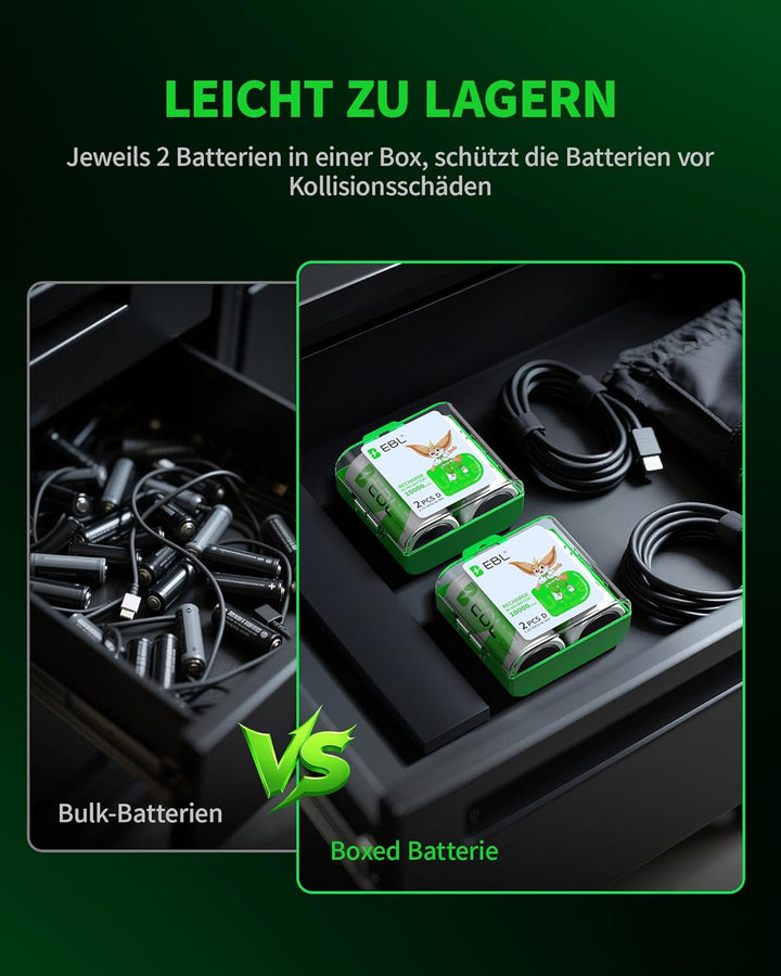 EBL D Akku 10000mAh, Wiederaufladbare D Zelle NI-MH Batterie 4 Stück mit Aufbewahrungsbox, Mono D Ak