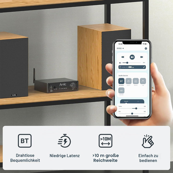 Arylic B50 SE Bluetooth Stereoanlage Audio Verstärker Receiver 2.0 Kanal 50W x 2 mit Subwoofer Ausga