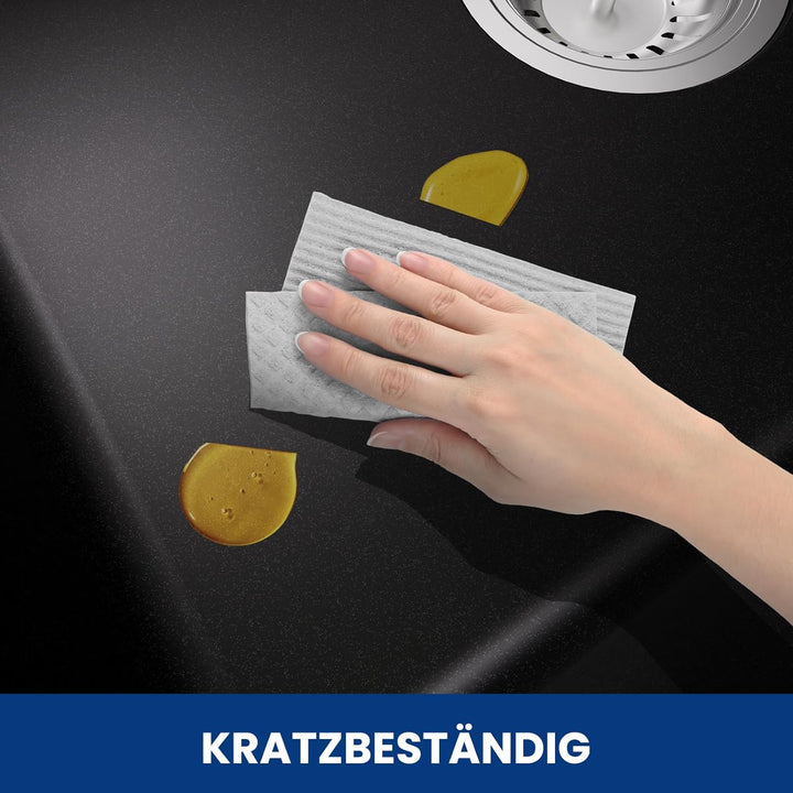 CECIPA Spülbecken Schwarz 50x45cm, Küchenspüle aus Granit, 1 Becken Einbauspüle, 80% Quarzsand Küche