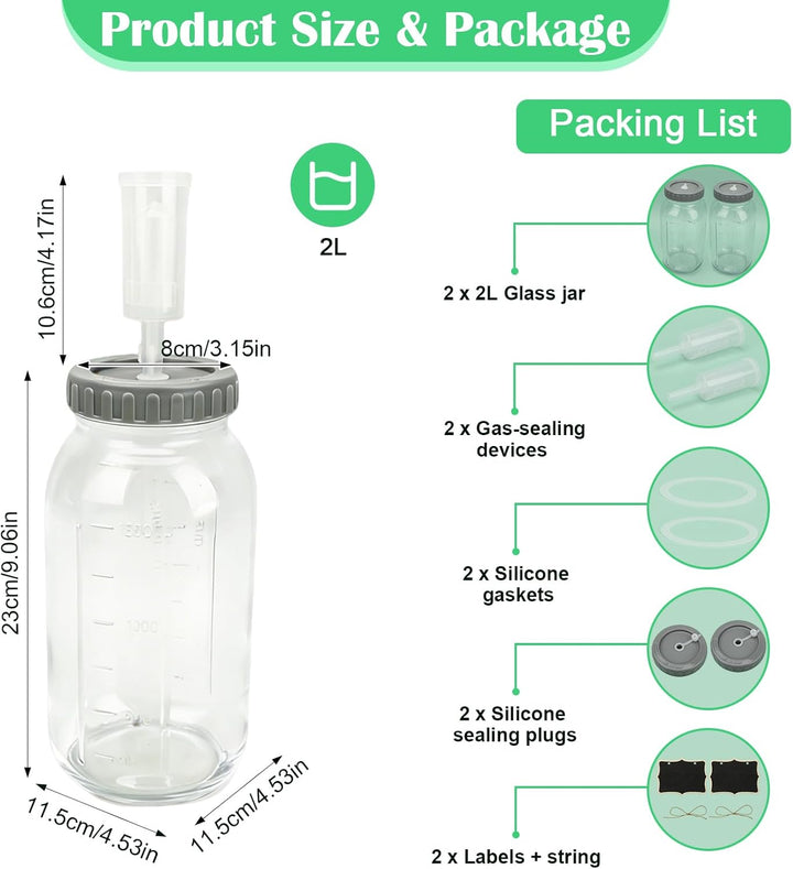 Fermentierglas, 2 Stück FermentiergläSer 2L, Breiter Mund GäRbehäLter mit Luftschleuse, für Sauerkra