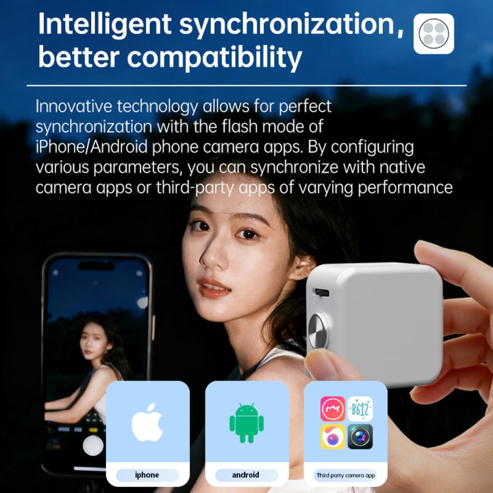 Funmount Externes Smartphone-Blitzlicht 18W mit 3W Dauerlicht · Magnetische Handy Fotolampe · Synchr