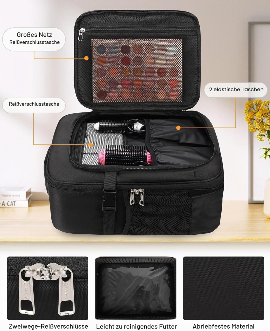 Make-up Rucksack, Profi Reise Make-up-Koffer Set für Frauen – XL Kosmetik-Organisierer mit Pinselauf