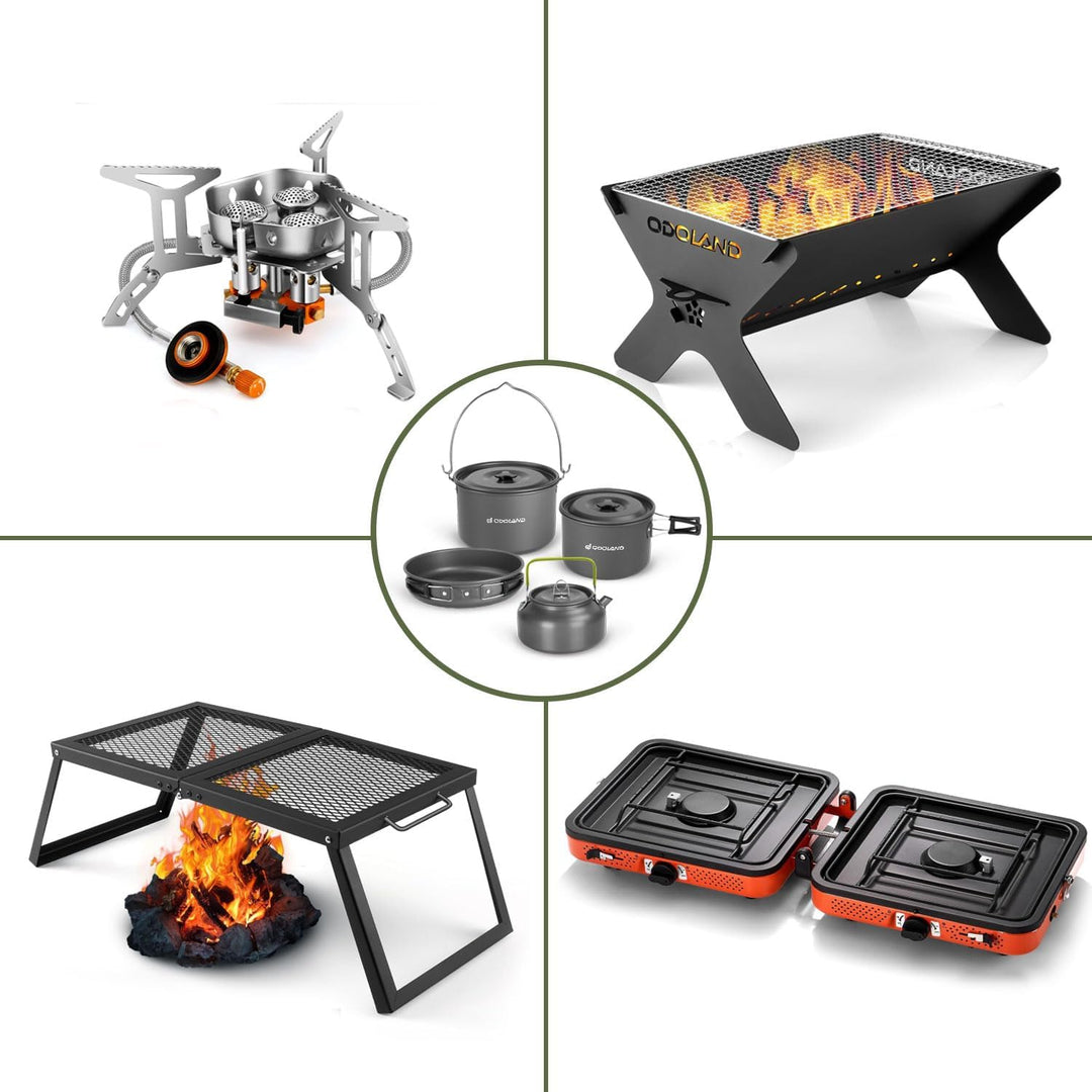 Odoland Camping Geschirr Set, Kochgeschirr für Outdoor Kochen für Camping, Rucksacktourismus, Kochen