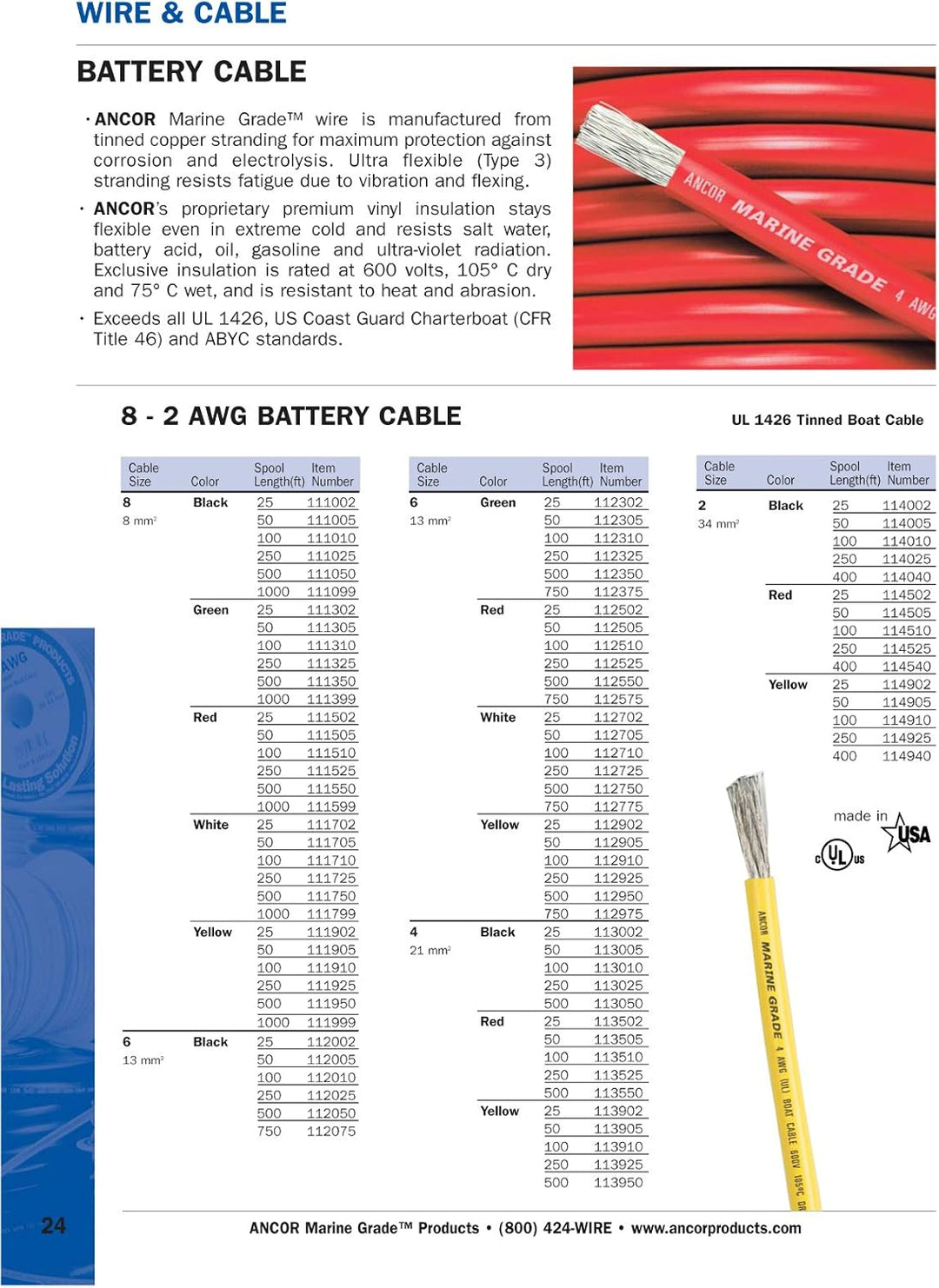 Ancor Marine Grade Primary Wire and Battery Cable 25 ' AWG 1/0 (8,25 mm) Schwarz, 25 ' AWG 1/0 (8,25