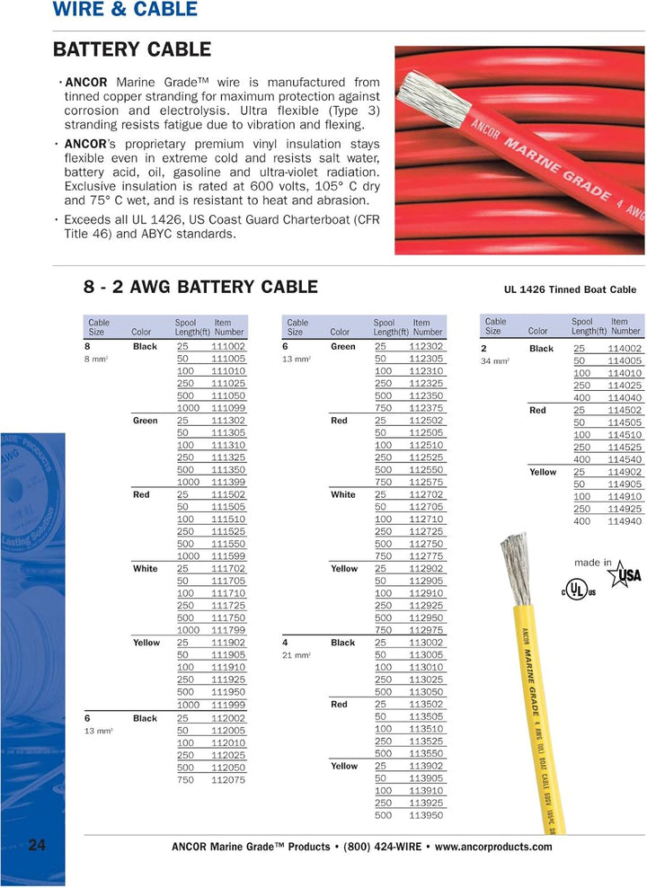 Ancor Marine Grade Primary Wire and Battery Cable 25 ' AWG 1/0 (8,25 mm) Schwarz, 25 ' AWG 1/0 (8,25