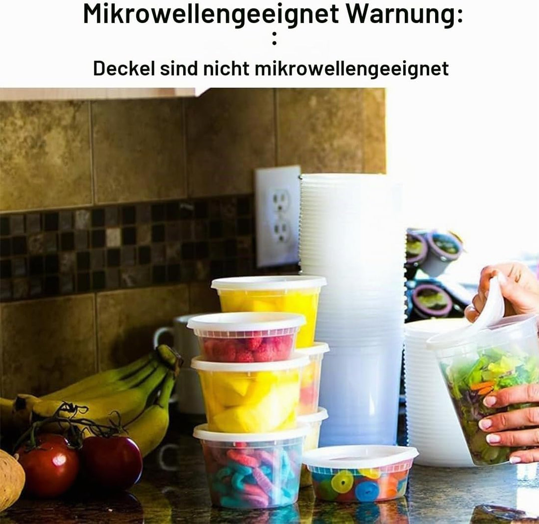 50 Stück Kunststoffbehälter mit Deckel - 330ml/8oz Wiederverwendbare Aufbewahrungsbecher für Lebensm