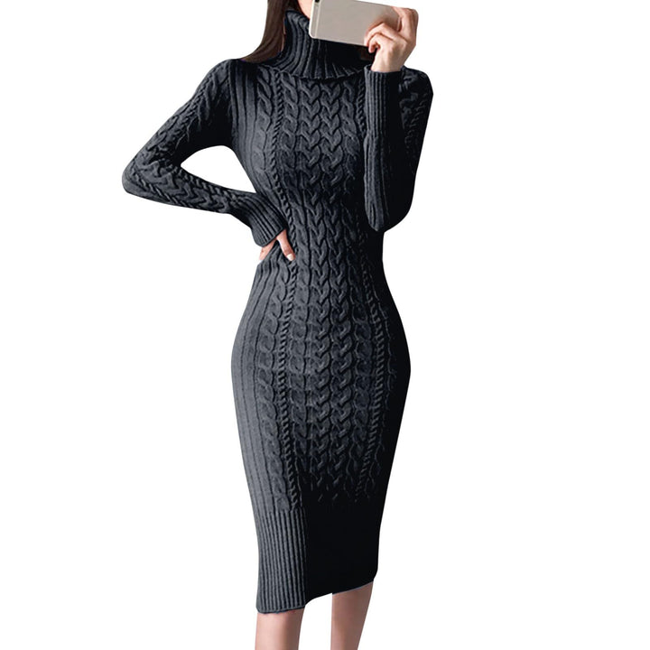 Generisch 2025- für Damen gestrickte figurbetonte Midi-Pullover-Kleider Cardigan Mit Damen (Black M)