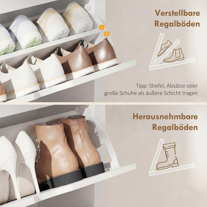 HOMCOM Schuhschrank mit 3 Klappen, Schuhregal, Schuhkipper Schmal mit verstellbar Trennwand, Schuhko