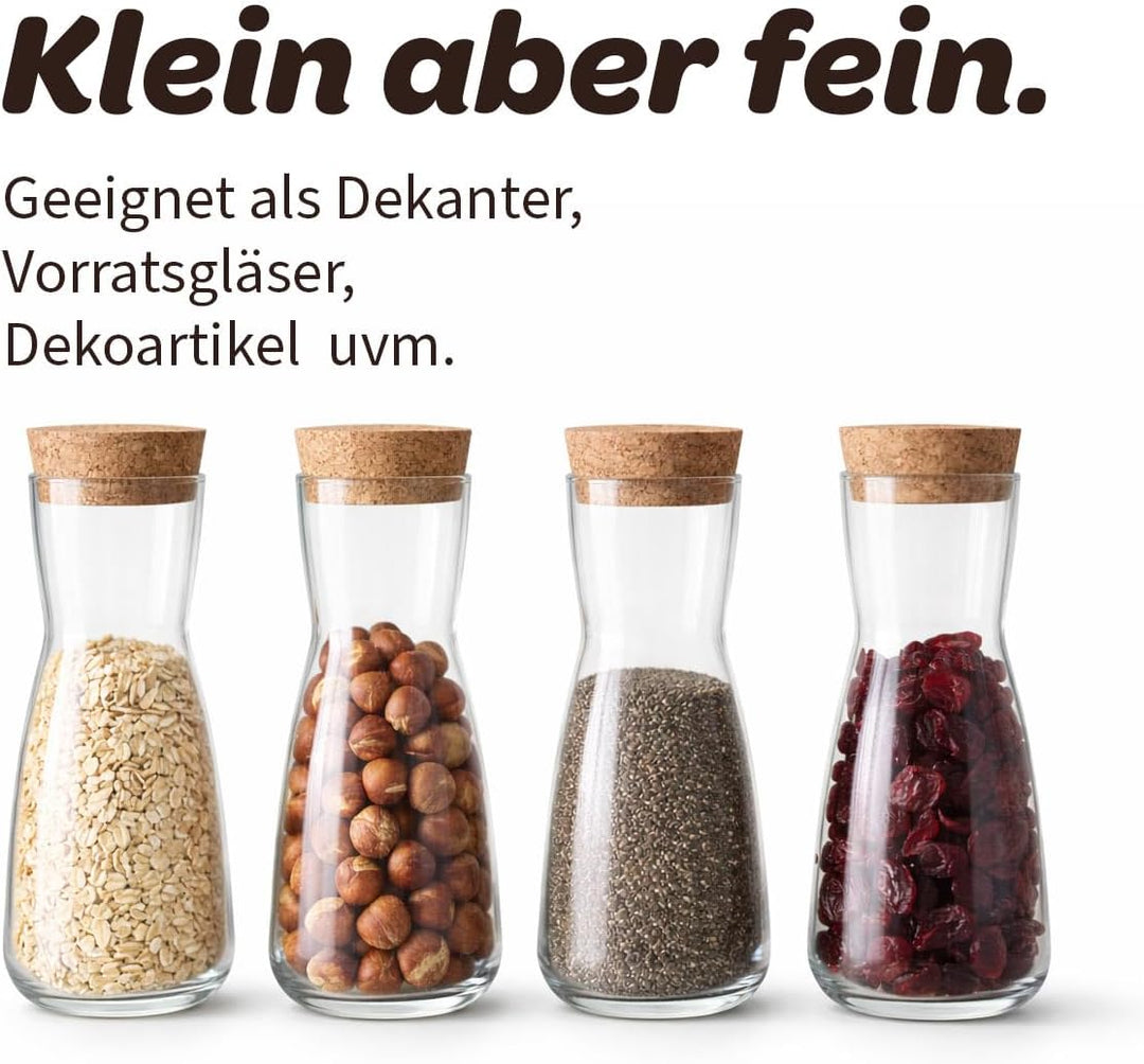 6er Set Mini Karaffe Glas mit Korkdeckel 330 ml – Wein Dekanter Vorratsglas Dekoglas Vase Aufbewahru