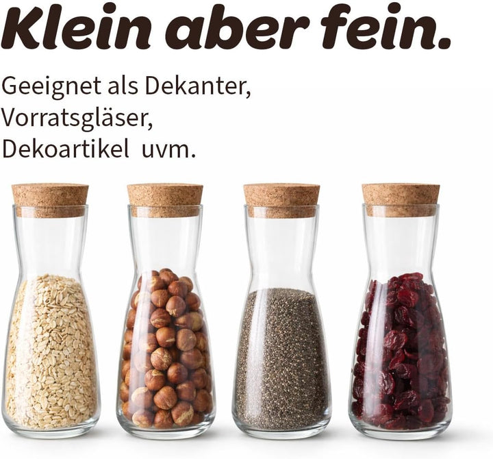6er Set Mini Karaffe Glas mit Korkdeckel 330 ml – Wein Dekanter Vorratsglas Dekoglas Vase Aufbewahru