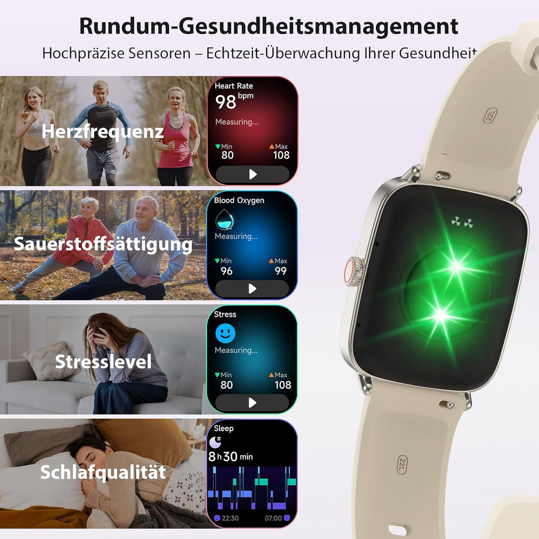 Smartwatch Damen mit Telefonfunktion - 1.85" Fitnessuhr Damen mit Herzfrequenz SpO2 Schlafmonitor, 1