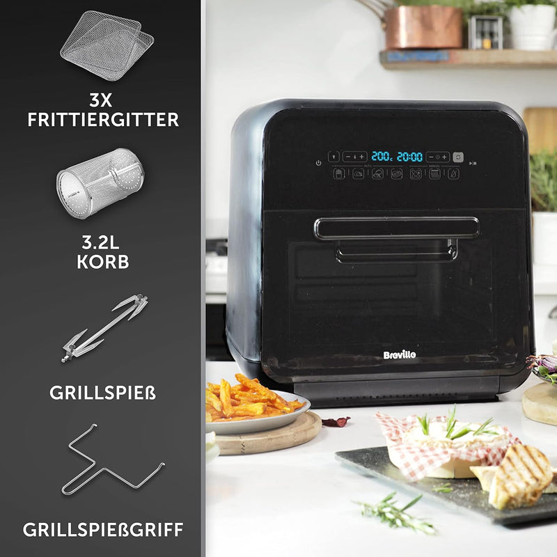 Breville Halo-Heissluftfritteuse mit Grillfunktion | digitale XXL-Heissluftfritteuse | 10 l | Fritti