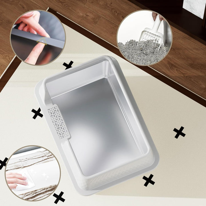 Vealind Katzenklo Edelstahl mit Deckel Gross Katzentoilette Metall Katzenklo Hoher Rand Offen Katzen