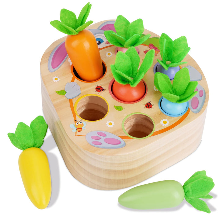 KMTJT Montessori Spielzeug ab 1 Jahr | Holz Motorik Montessori Sortierspiel Holzpuzzle Karottenernte