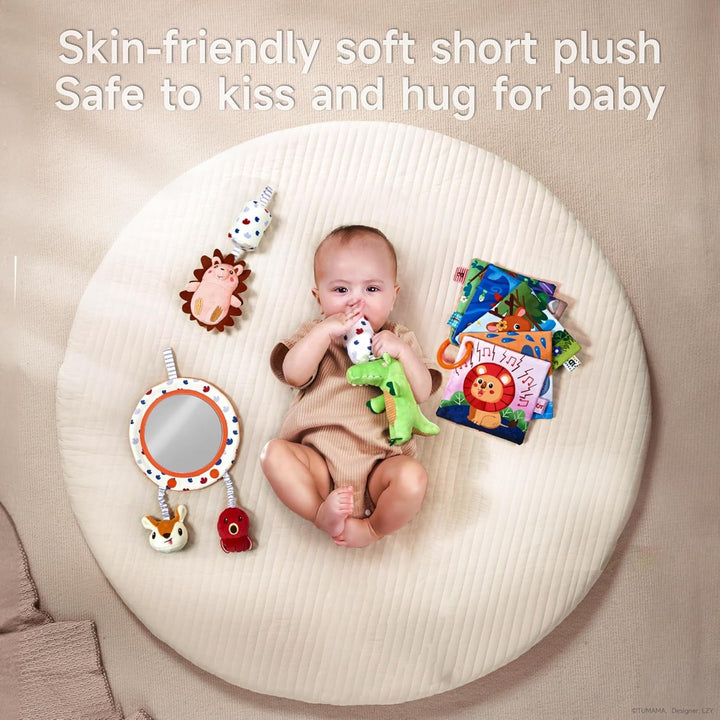 TUMAMA KIDS Baby Spielzeug mit Rassel, Spiegel, Knistertuch Buch, Sensorik Spielzeug für Kinderwagen