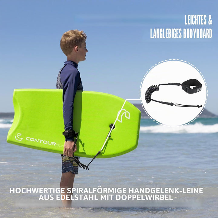 Body Boards for Beach Lightweight Durable Body Board with EPS Core Dual Channel Double Swivel Coiled