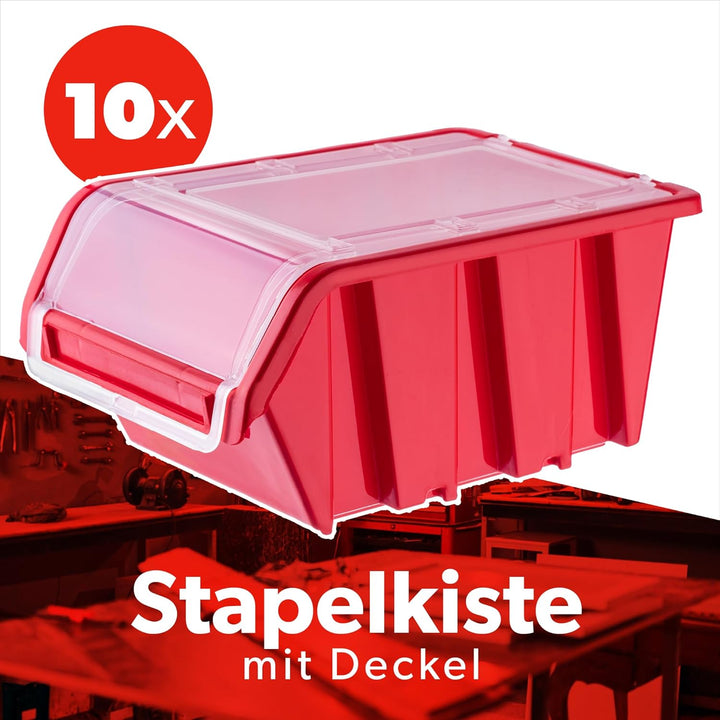 KADAX Stapelkiste mit Deckel, Lagerbox aus PP Kunststoff, Sichtlagerbox in verschiedenen Grössen und