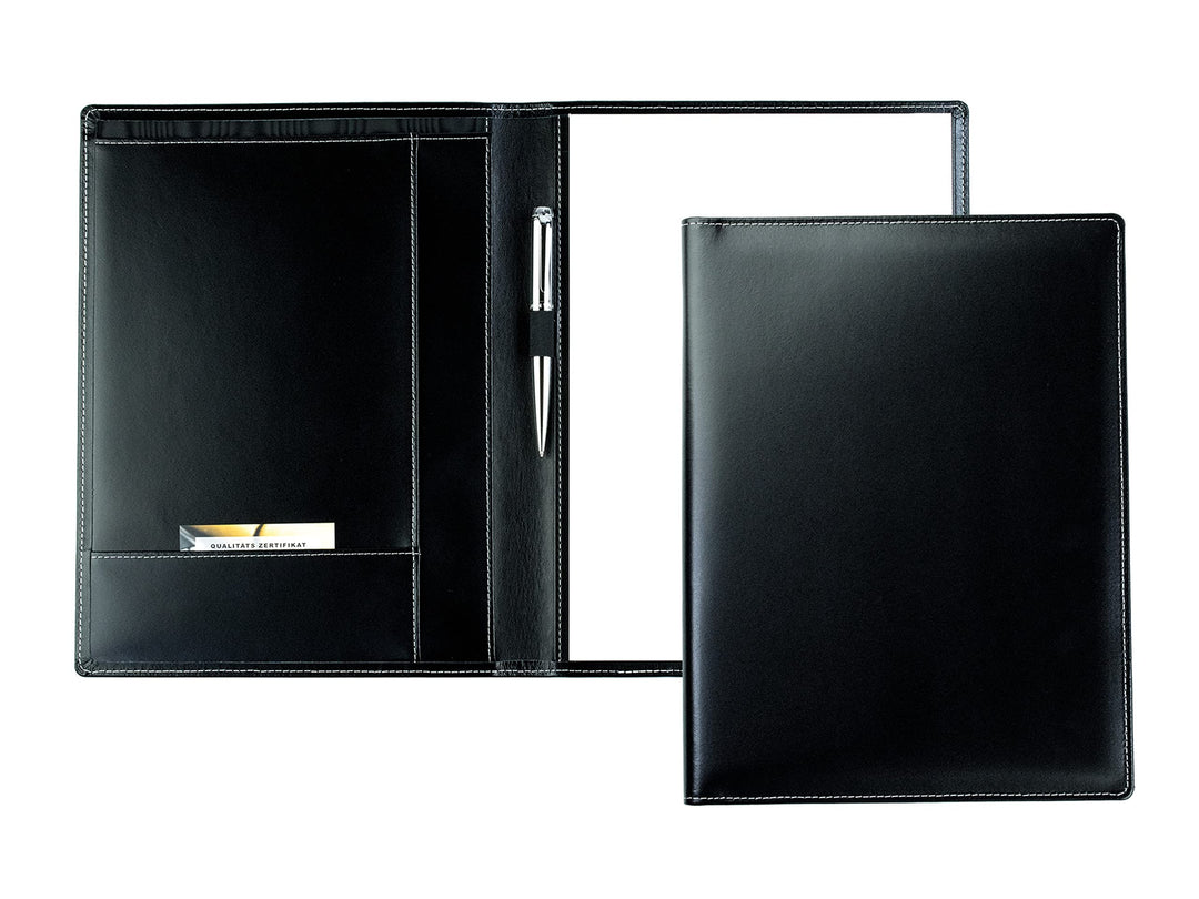 DELMON VARONE - Personalisierbare Schreibmappe DIN A4 aus Cambridge Top Grain Leder schwarz, Organiz