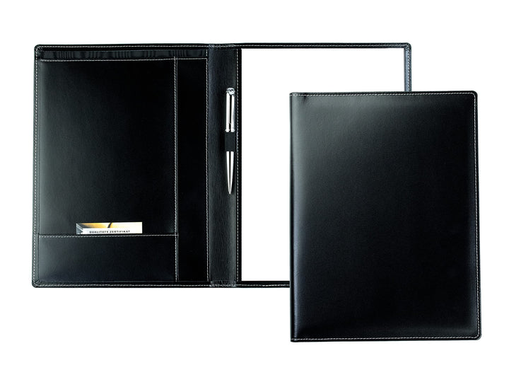 DELMON VARONE - Personalisierbare Schreibmappe DIN A4 aus Cambridge Top Grain Leder schwarz, Organiz