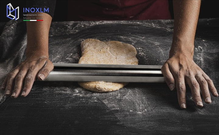 INOXLM Nudelholz aus Edelstahl für Zuckerpaste Teig Küche Brot Pizza Kuchen (Taupe Tasche) Schutzhül