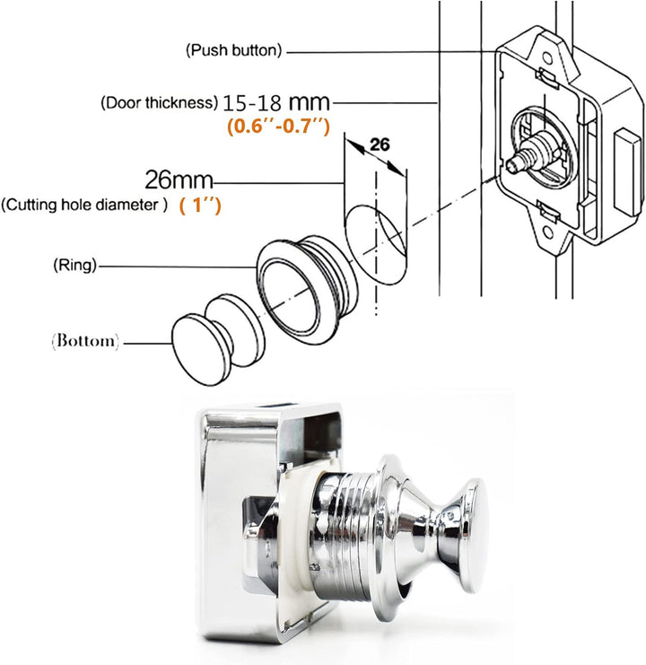 Hotiko Push Lock Button Latch Door Verriegelung Wohnmobil Möbelschloss für RV Camping Schrank Schubl