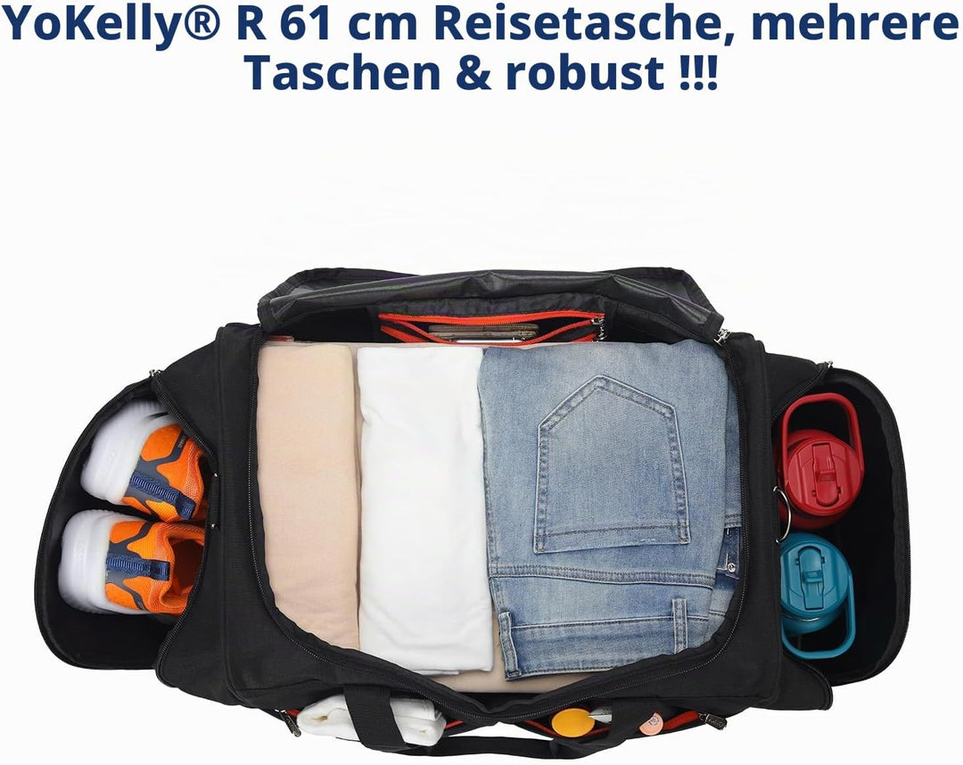 65L Sporttasche Herren Gross - 24 inch Grosse Reisetasche Duffle Bag mit Hartem Boden und Schuhfach