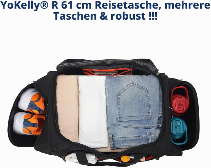 65L Sporttasche Herren Gross - 24 inch Grosse Reisetasche Duffle Bag mit Hartem Boden und Schuhfach