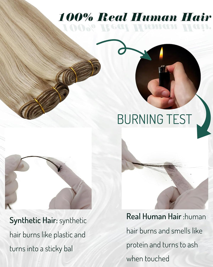 RUNATURE Blond Haartressen Echthaar Exensions Aschbraun mit Platinblond Tressen Echthaar Zum Einnähe