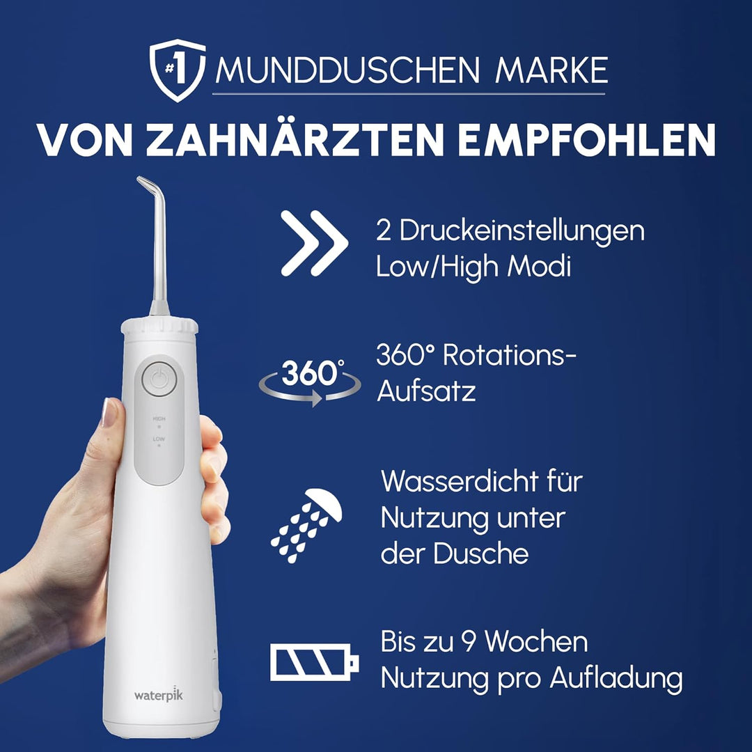 Waterpik Pearl Kabellose Munddusche, entfernt 99,9% des Plaques, Power Akku (9 Wochen Nutzung), 2x e