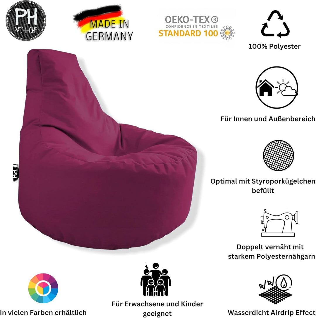 PATCH HOME Gamer Sessel inkl. Würfel Bean Bag Set Ø80cm, 30cm Sitzhöhe, 90cm Höhe + 35x35cm Würfel W
