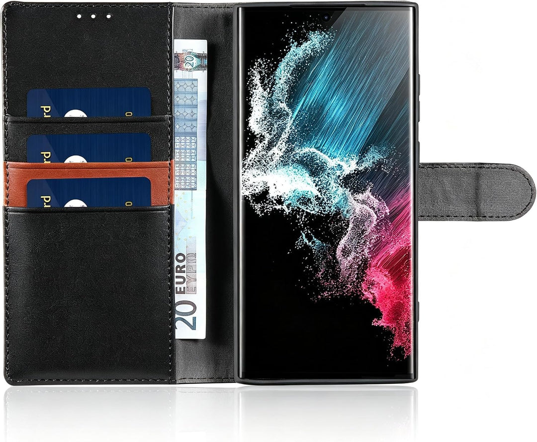 LENSUN Echtleder Hülle für Samsung Galaxy S22 Ultra, Handyhülle Echt Leder [Magnetverschluss][RFID]