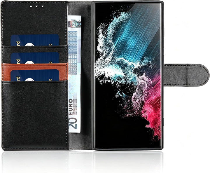 LENSUN Echtleder Hülle für Samsung Galaxy S22 Ultra, Handyhülle Echt Leder [Magnetverschluss][RFID]