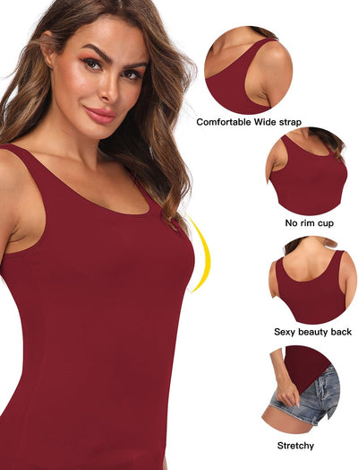 STARBILD Damen Unterhemd BH-Hemd Basic U-Ausschnitt Eingebauter BH Bügelloser Gepolstert Tank Tops,