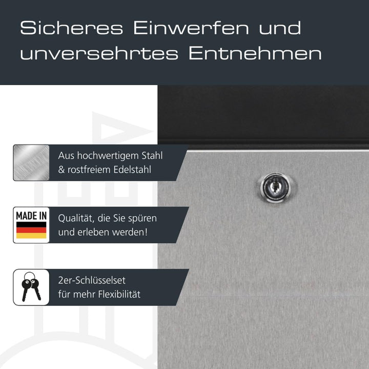 Burg-WÄCHTER Briefkasten mit Zeitungsfach ohne Namensschild, Stahl/Rostfreier Edelstahl, Schutzlack,