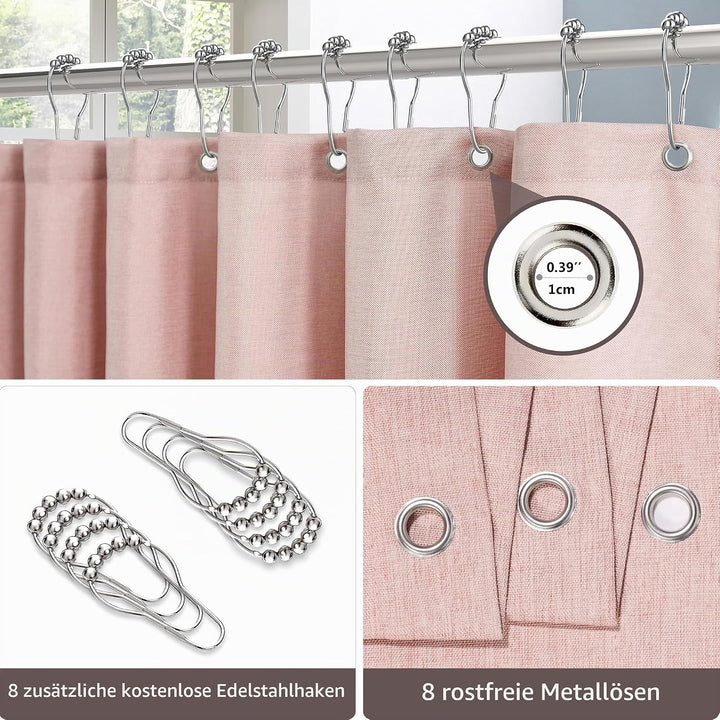 VANZAVANZU Duschvorhang Leinen mit Metall Duschvorhangringe Stoff Textil Badewannenvorhang Anti Schi