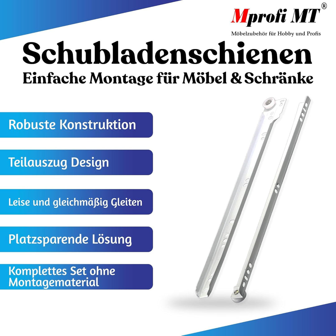 10 X Mprofi MT® (10 Paar) Schubladenschienen-Schubladenauszug-Schienen für Schubladen-Rollenauszug-M
