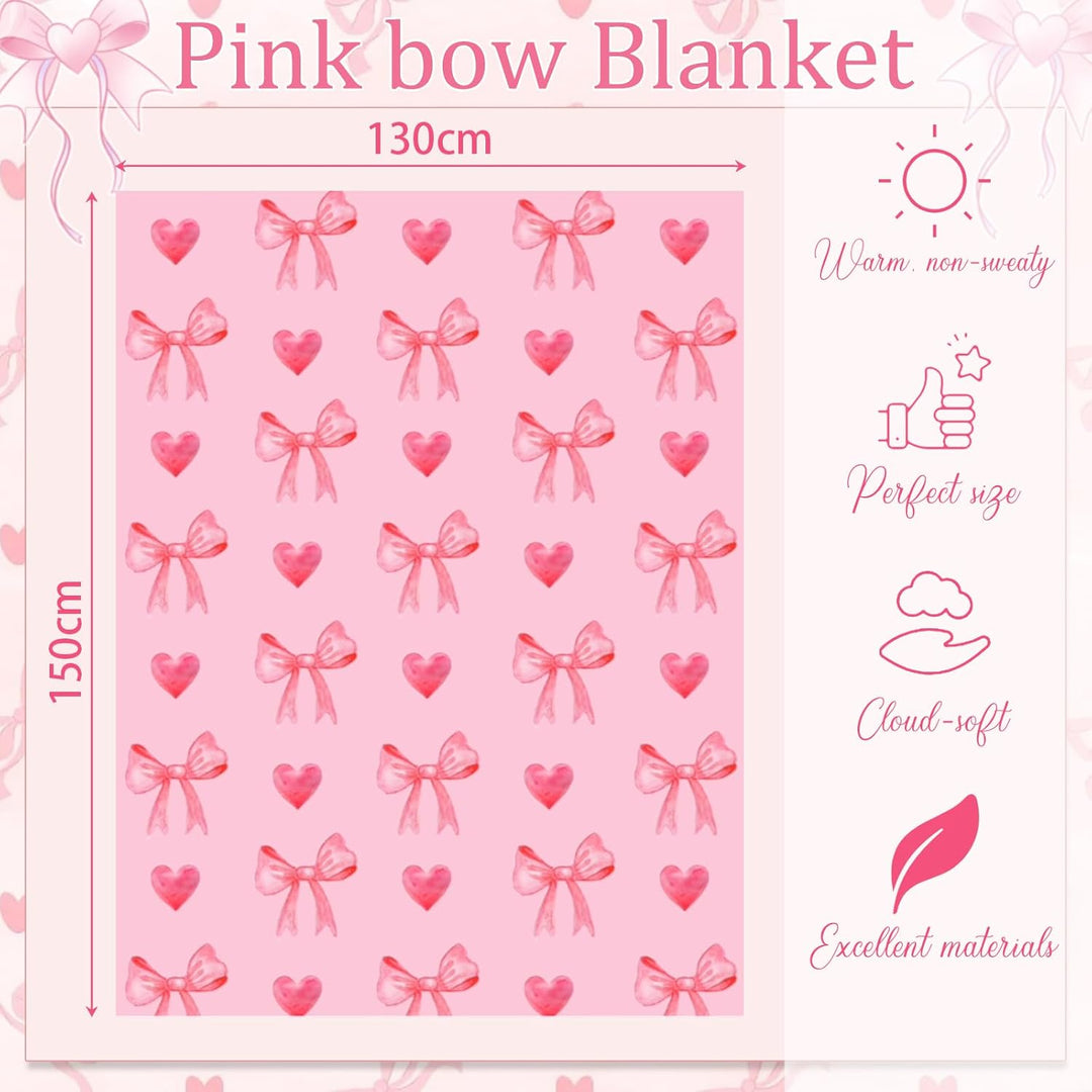 Rosa Schleife Flauschig Kuscheldecke, Decke Aesthetic mit Schleifen und Herzen, Kuscheldecke 130x150