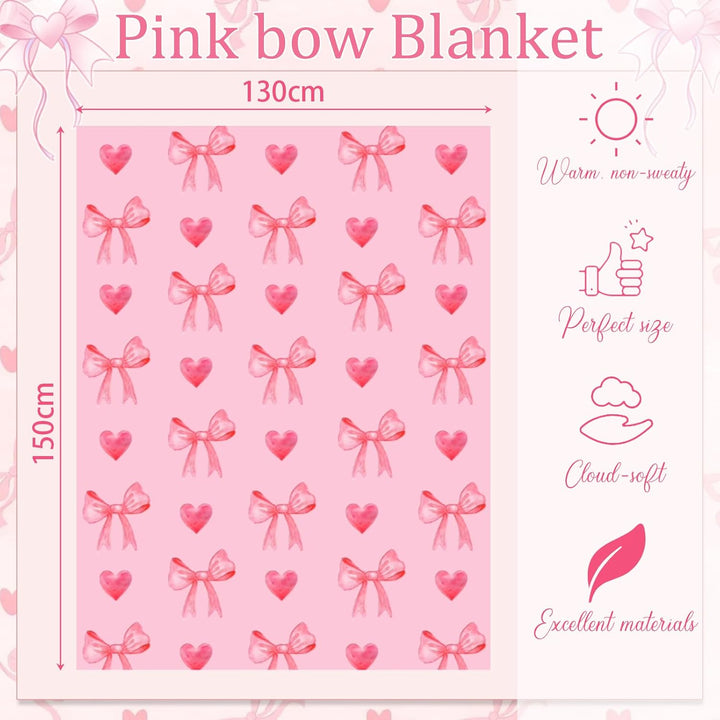 Rosa Schleife Flauschig Kuscheldecke, Decke Aesthetic mit Schleifen und Herzen, Kuscheldecke 130x150