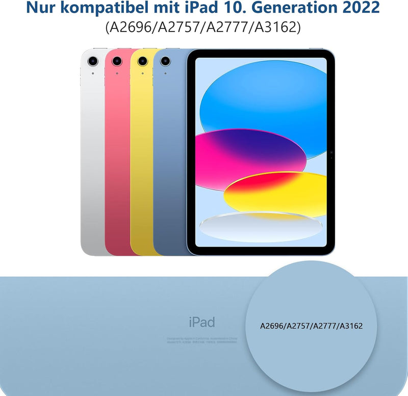 TQQ Hülle mit Tastatur für iPad 10 Generation 10,9 Zoll 2022, (QWERTZ Deutsches Layout), Abnehmbare