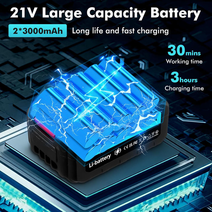 Akku Hochdruckreiniger, 2X 3000mAh Akku mit Schnellladung, Kabelloser Druckreiniger mit 6-in-1 Düse,