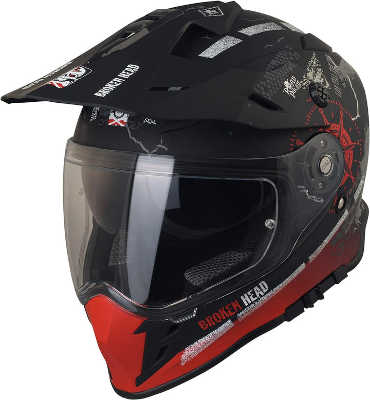 Broken Head Road Pirate VX2 Motorradhelm - Enduro Motocross-Helm - Cross-Helm mit Visier und Sonnenb